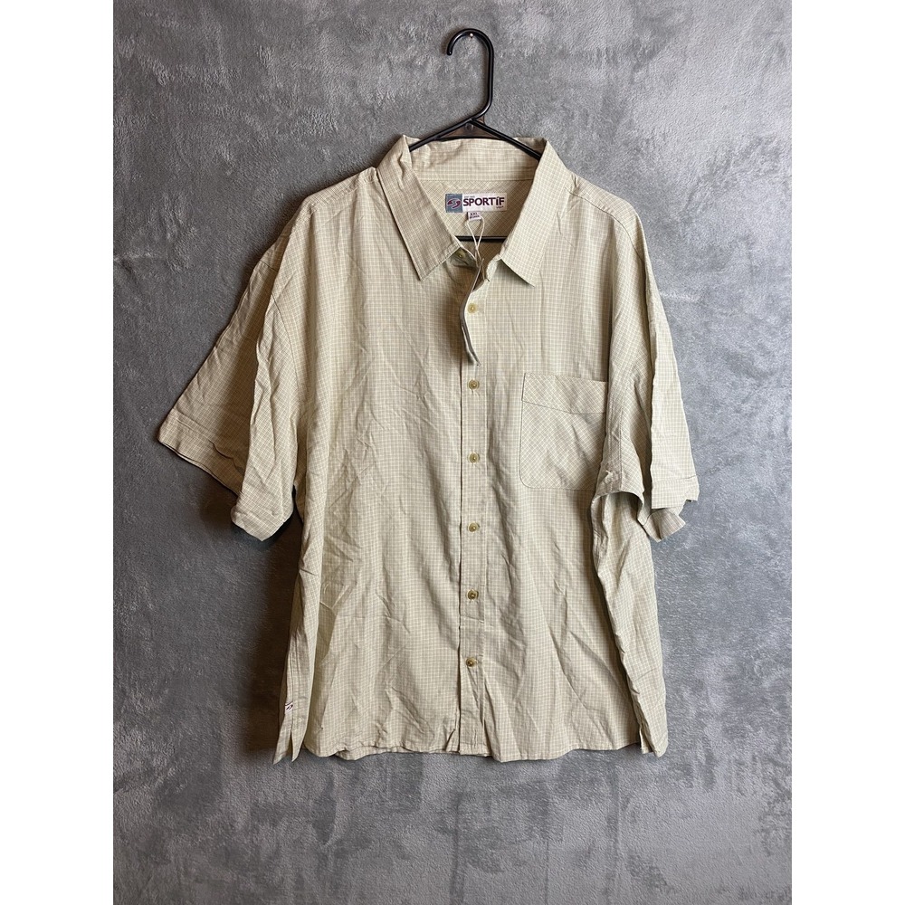 Sportif XXL Mens Tan Short Sleeve Button-Up Shirt Cotton New